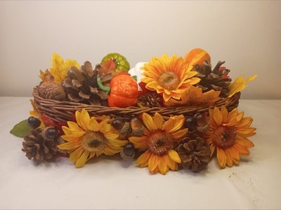Herbst Sonnenblume Kürbis Gesteck Erntefest Herzstück Dekoration DIY