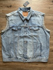 Levi's Premium Relaxed Fit Denim Trucker Frayed Vest Medium Wash Men's XL NWT