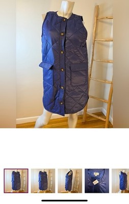 Top It Off Quilted Long Button Up Stadium Style Vest M/L Royal Blue NWT