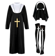 4 Pcs Nun Costume Set for Women, The Nun Costume Dress include Nun Habit Nun ...