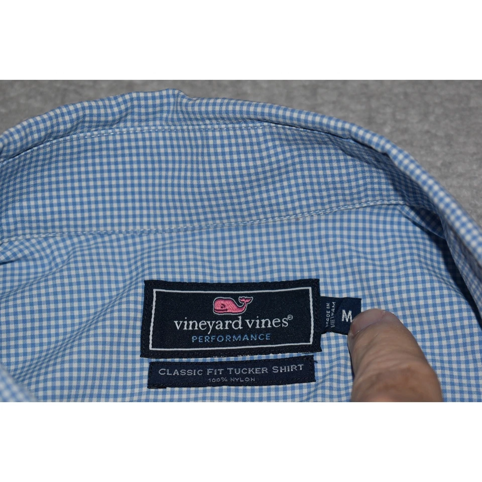 Vineyard Vines Dress Shirt Whale Mens Size Medium Performance Nylon Blue Plaid - Image 3 of 4