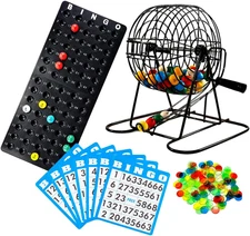Deluxe Bingo Game Set with Cage, Board, Balls, 18 Cards, and Chips