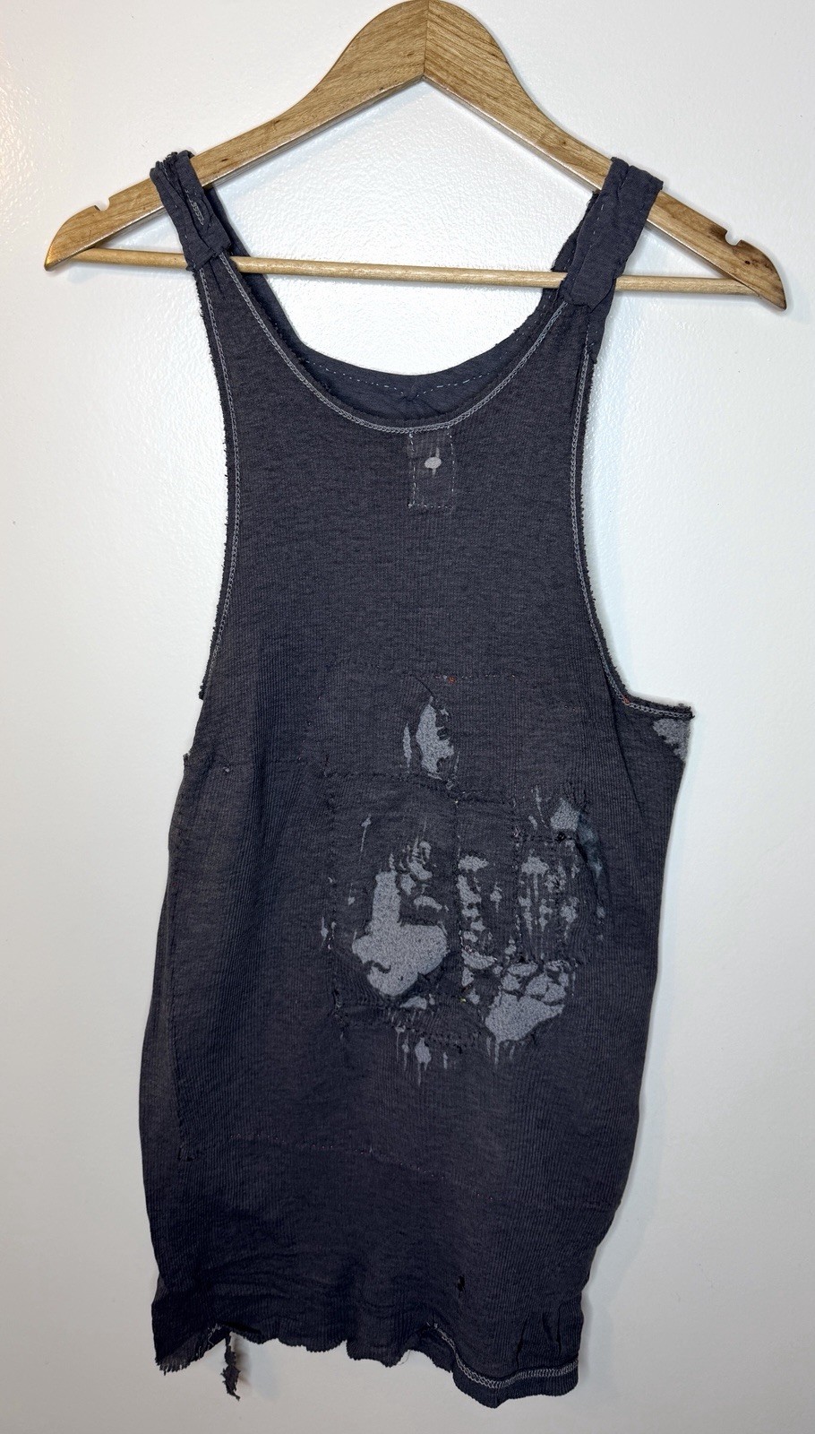 Custom Distressed Patchwork Tank Top Gray Avant G… - image 2