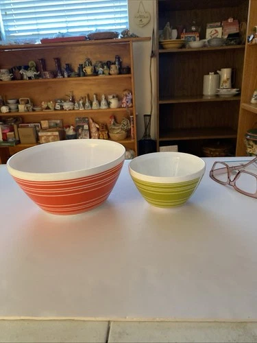Pyrex Vintage Charm Memory Lane Rainbow Stripe Inspired Glass Mixing Bowls
