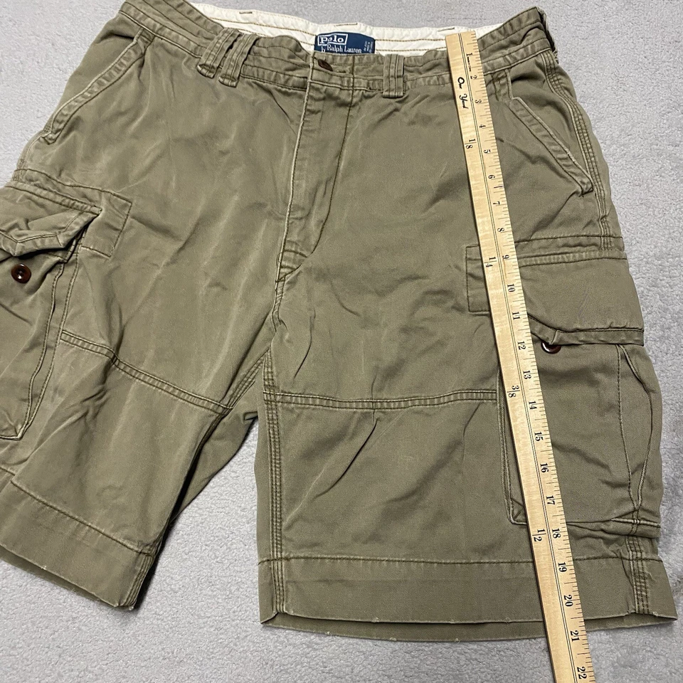 "Pantalones cortos cargo vintage Polo Ralph Lauren para hombre 35 verde militar holgados relajados Y2K 10""" Foto 4 de 4