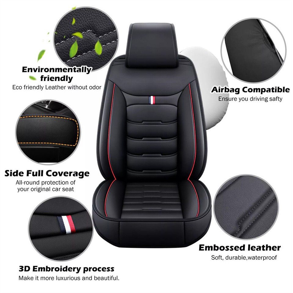 Universal Faux Leather Car Seat Covers – Full Set, Waterproof & Airbag Friendly (Front & Rear)