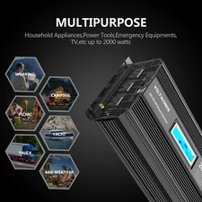 Power Inverter 2000W DC 12V to 120V 110V Converter with 2.4A USB Port  & Remote