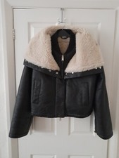 Shoreditch Ski Club Black Sterling Short Women Jacket Size M/l 100% Sheepskin
