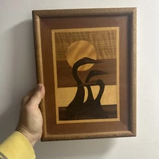 Handcrafted Wood Inlay Animal Art 10"×13" “ Alaska Birds “ Pacific Marquetry