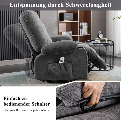 Recliner Chair with Reclining Function Massage Chair Oversize TV Chair Heating Grey - Picture 8 of 9