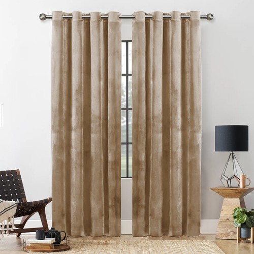 Thick Heavy Velvet Curtains PAIR of Eyelet Ring Top Fully Lined Ready Made - Picture 10 of 70