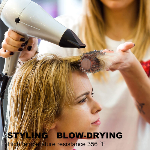 round Brush for Blow Drying, Boar Bristle round Hair Brush with Wooden Barrel, L - Picture 4 of 7