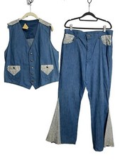 Vintage 70s Lee Set Denim Vest Pants Customized Upcycled Sanforset 46R