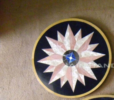 12'' black Marble coffee center Table Top Inlay Pietra Dura Handmade round Work