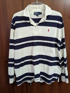 mens red and white striped long sleeve polo rugby shirt