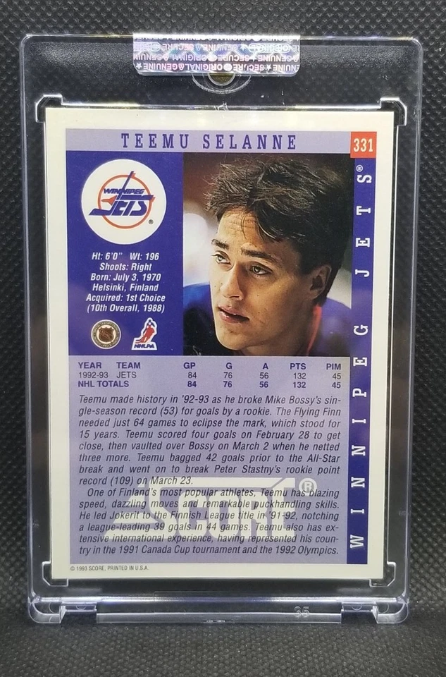 Teemu Selanne 1993 Score Signed On Card  Auto AU IP - Image 3 of 4