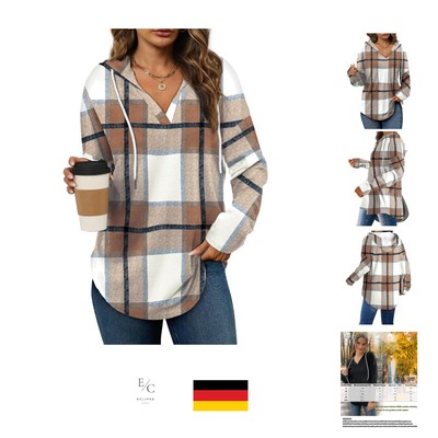 Cuptacc Hoodie Damen Pullover V Ausschnitt Kapuzenpullover Damen Mit Kordelzu...