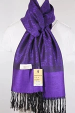 Women's Pashmina Scarf Wrap Shawl,Paisley Purple Black Cashmere Silk,Soft*027