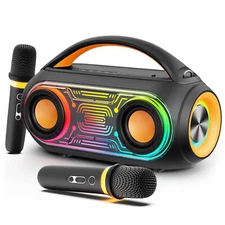JYX Home Party karaoke Machine Portable Bluetooth 5.0 Speaker with 2 Microphones