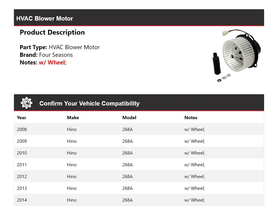 Двигатель вентилятора для 2008-2014 Hino 268A ОВК 4 сезона 2009 2010 2011 2012 2013 - Изображение 2 из 4