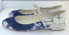Miu Miu Halbschuh Damen 38,5 Wildleder Batik Blau-Creme neuwertig