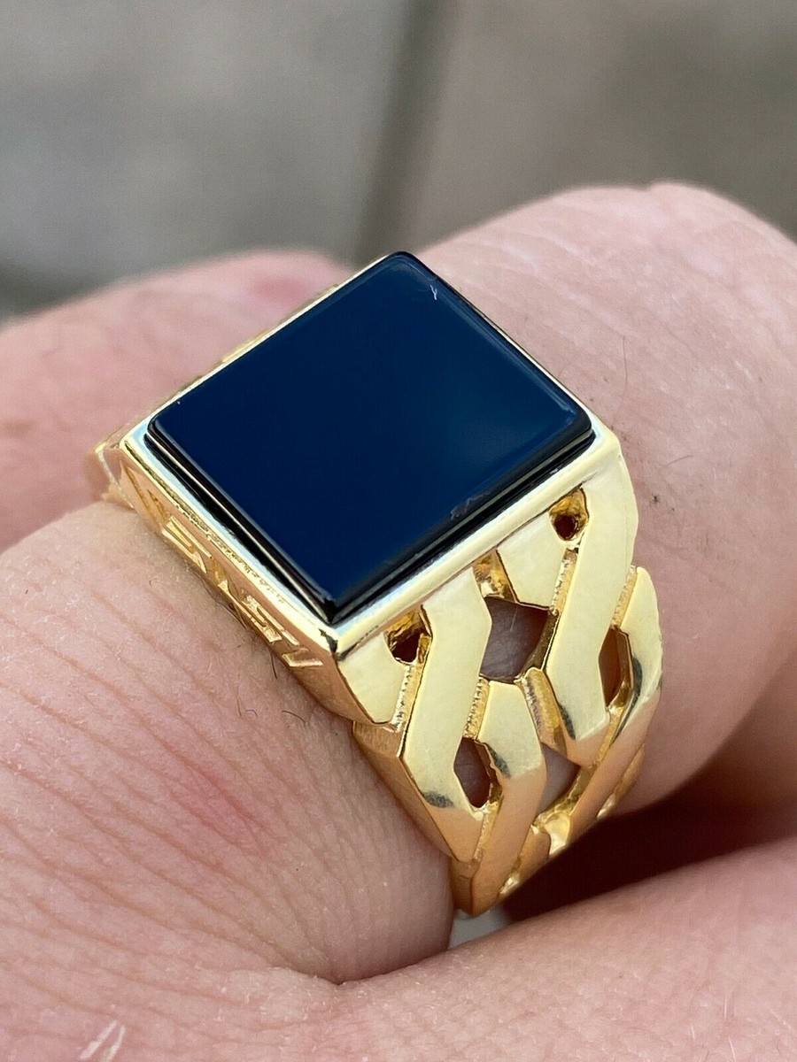 Black Mens 14k Pinky Ring Mens 14k Gold Plated Real Solid 925