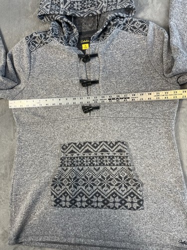 Cabela's Sweater Hoodie Gray Elbow Patch Fleece Womens Med Western Toggle Button - Picture 10 of 13