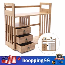 Expandable Desktop Organizer Tabletop Bookcase Small Bamboo Desk Bookshelf