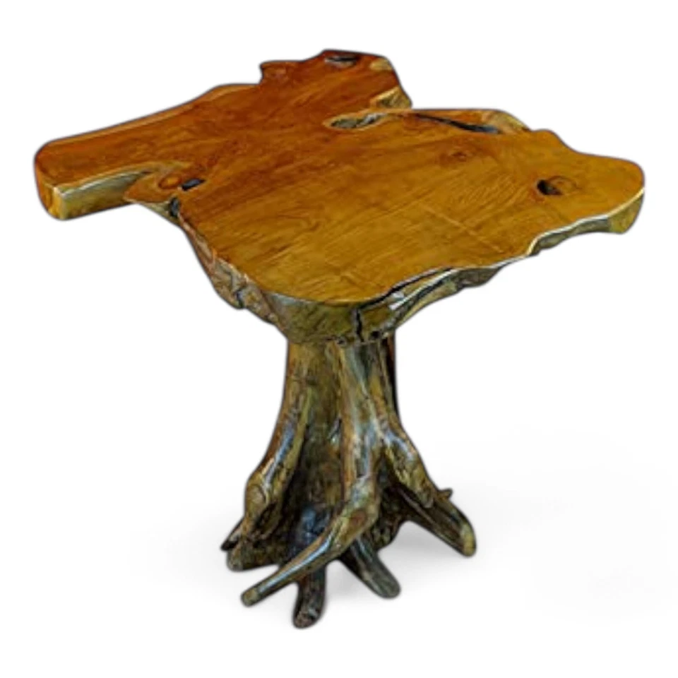 Mesa de comedor de madera de raíz de teca muebles naturales lisos habitación terraza sol nueva Foto 4 de 4