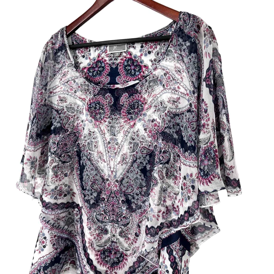 Blusa Camisa Top Verano Tropical Playa Colección JM Talla XL Rosa Paisley Capas Foto 4 de 4