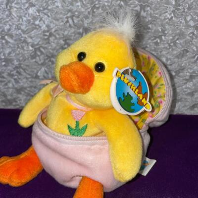 Vtg Plushland Hidden Yellow Baby Duck In Zippered Pink Egg 8'' with Tag 1999
