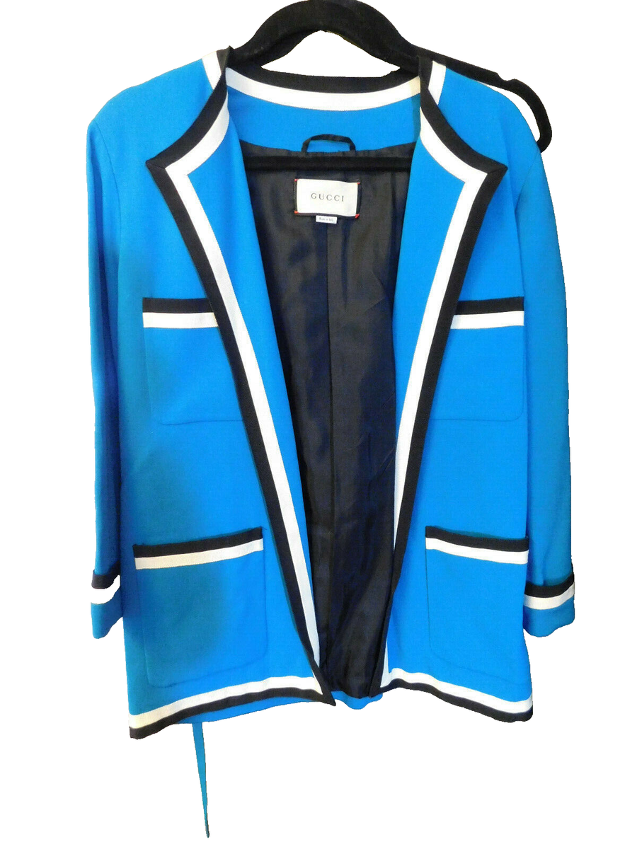 Gucci Viscose Belted Jacket Cardigan Blazer Teal w Black White