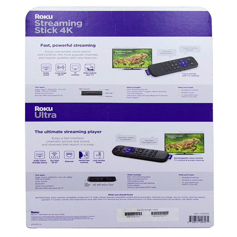 Roku Ultra 4K HDR Dolby Vision Streaming Device w/ Voice Remote 