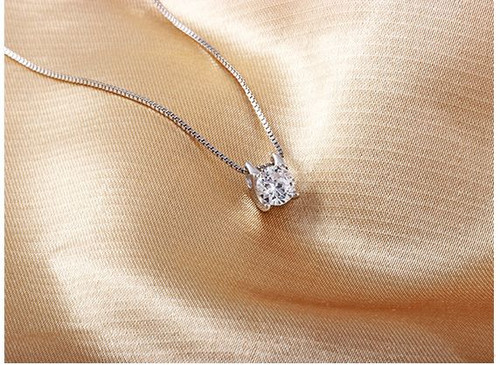 925 STERLING SILVER 6MM SOLITAIRE CLEAR CZ DIAMANTE PENDANT BOX CHAIN NECKLACE - Picture 3 of 3