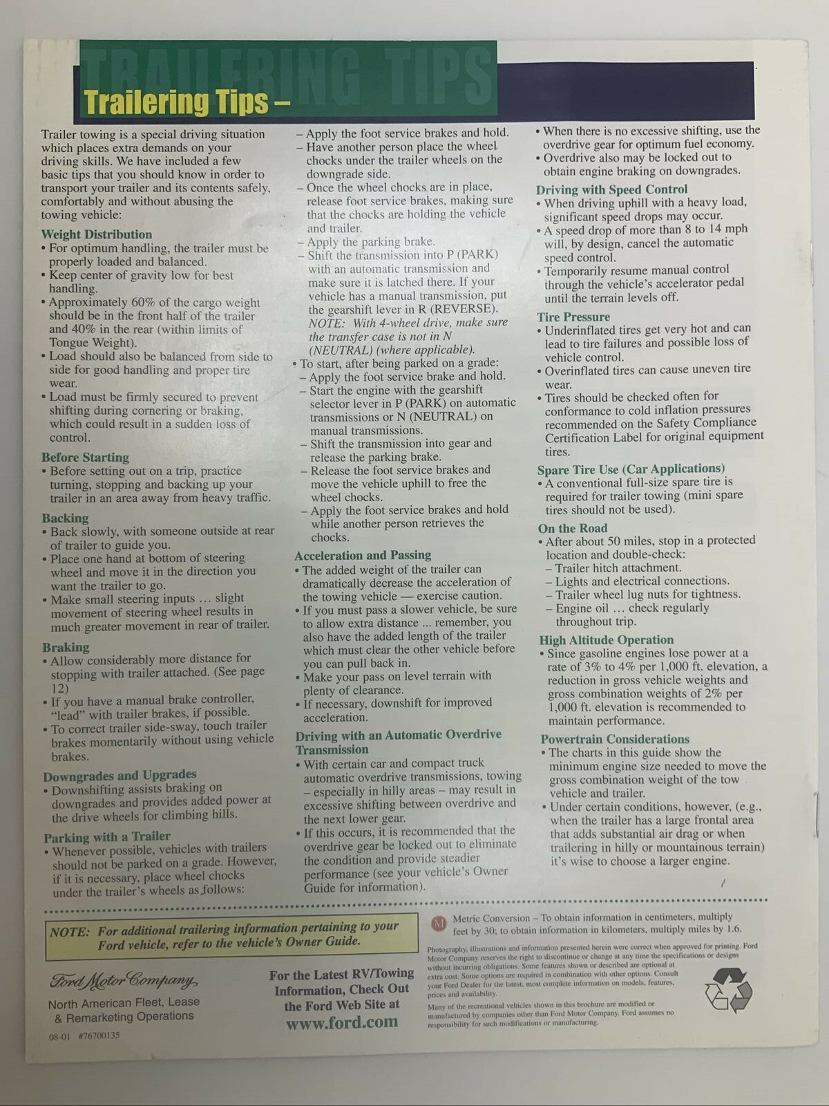 2002 Ford RV and Trailer Towing Guide eBay