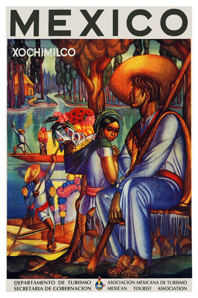 Mexican Vintage Poster.Xochimilco.Travel Home art Decor Interior design.805i