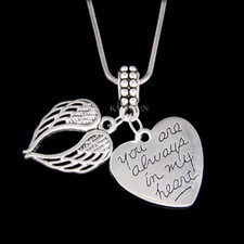 Memorial Remembrance Heart Angel Wing Loss of Dad Mom Father Mother Son Necklace