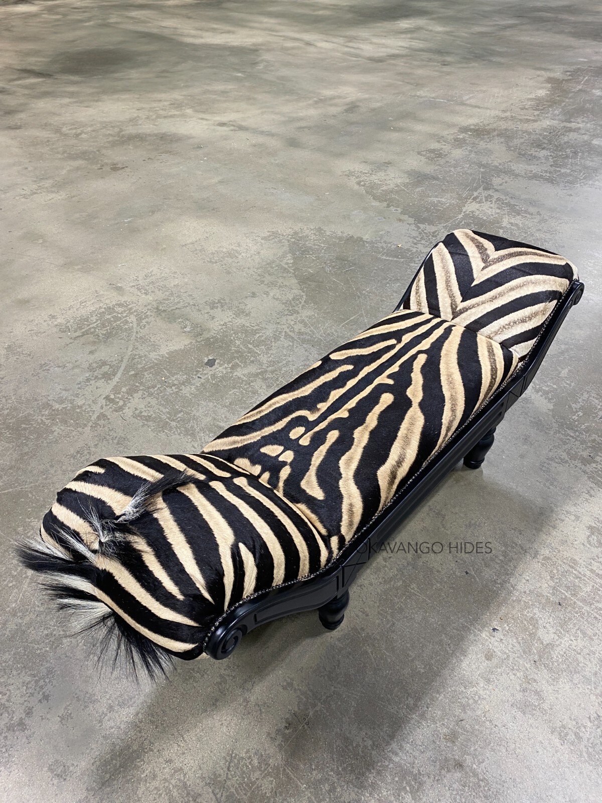 65" CUSTOM BURCHEL ZEBRA HIDE CHAISE LOUNGE BENCH ZEBRA SKIN OTTOMAN