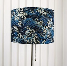 Handmade Oriental Hokusai Waves Style Blue Fabric Lampshade