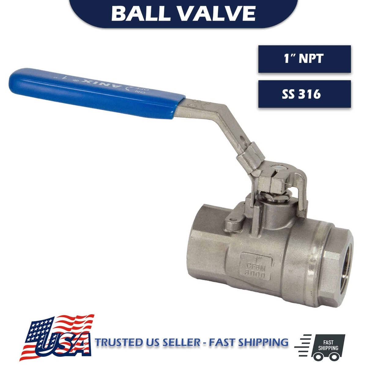 1/4" NPT 1-Piece Ball Valve - Stainless Steel SS316 For Water, Oil & Gas Lines - View #6