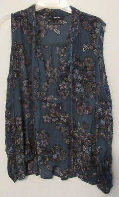 Miss Me Womens Cold Shoulder Blouse Viscose Small Blue Floral Print Boho Peasant