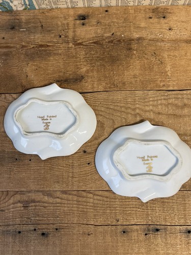 France Hand Painted Floral Plate Gold Trim Pair - Picture 6 of 8