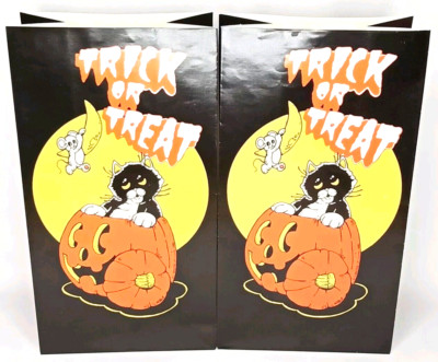 Vintage Halloween Paper Treat Bags Black Cat Jack O' Lantern Pumpkin Ghost