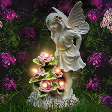 Angel Garden Statue, Guardian Solar Garden Decor with Warm Light, Waterproof But