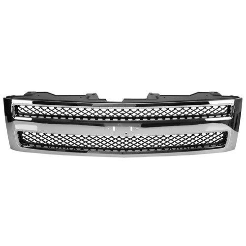 For Silverado 1500 2007-2013 Chrome Shell Front Grille w/Black Insert Trim Grill - Picture 2 of 12