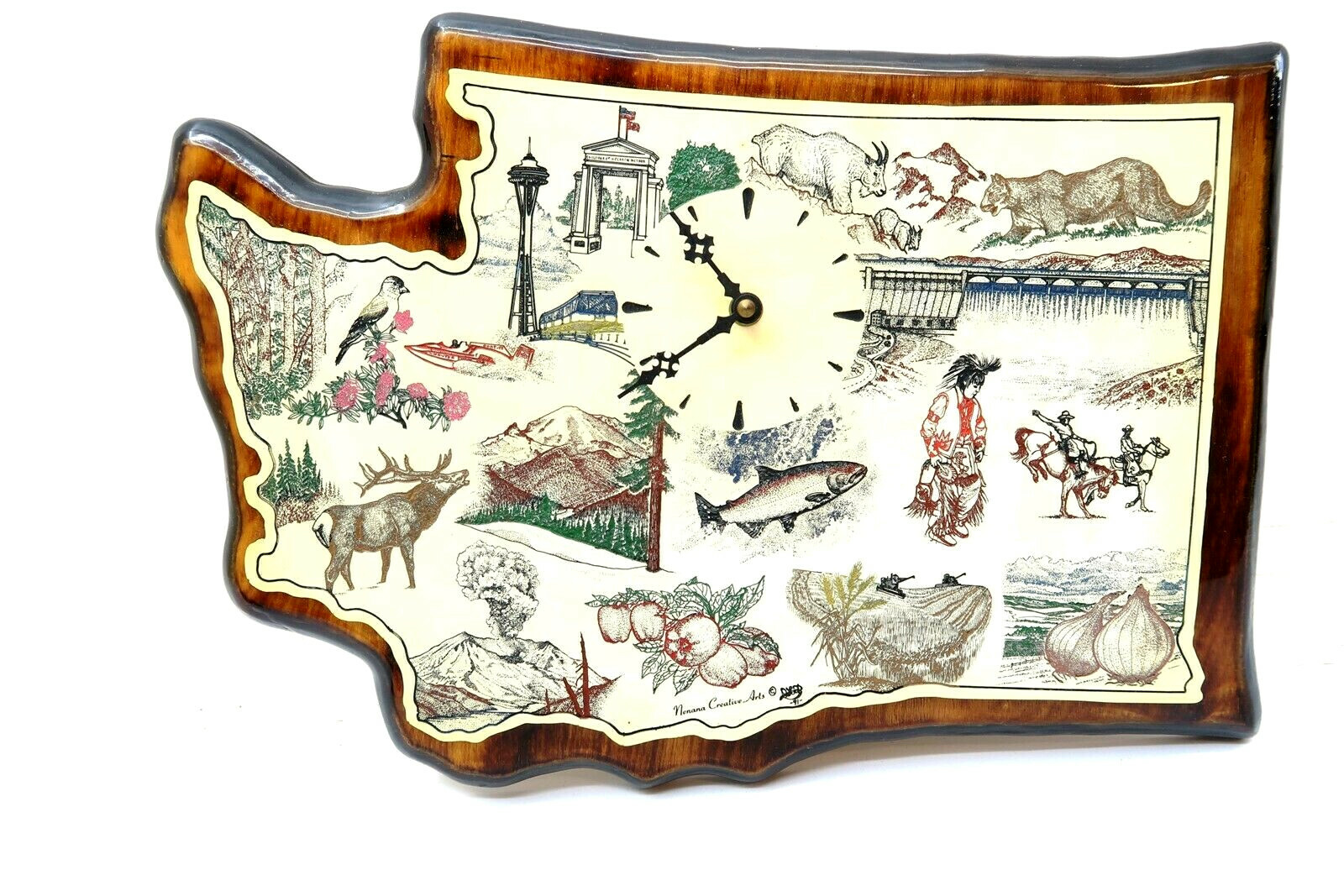 NENANA Creative Arts Tile CLOCK in the shape of Washington State 16