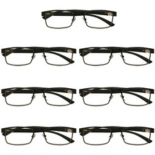 7 Packs Mens Rectangle Metal Frame Reading Glasses Black Spring Hinge Readers