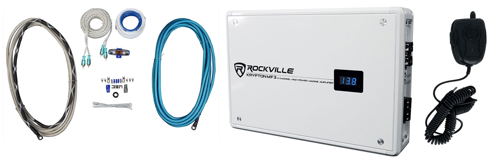 Rockville KRYPTON MF3 1600 Вт Пиковый 4-канальный Белый Морской лодочный усилитель Комплект усилителей