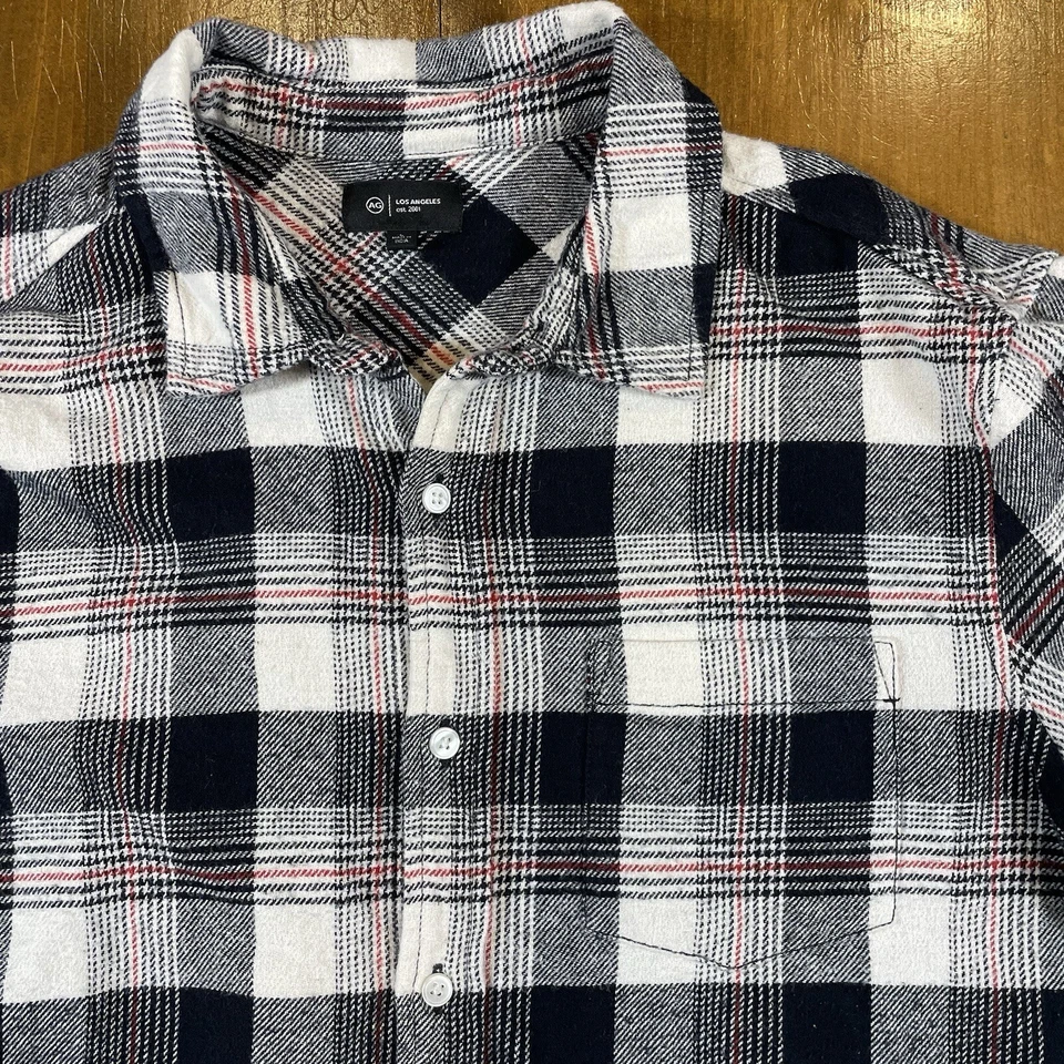 Camisa abotonada de franela AG Adriano Goldschmied para hombre talla grande negra blanca roja Foto 3 de 4