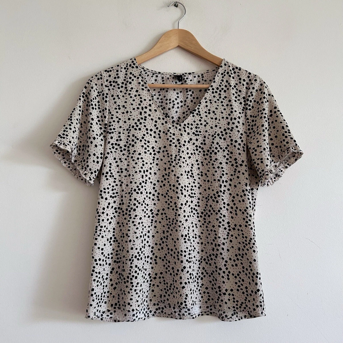 Vero Moda Boxy Top Blouse Abstract Retro Print Tshirt Summer Polka Dot